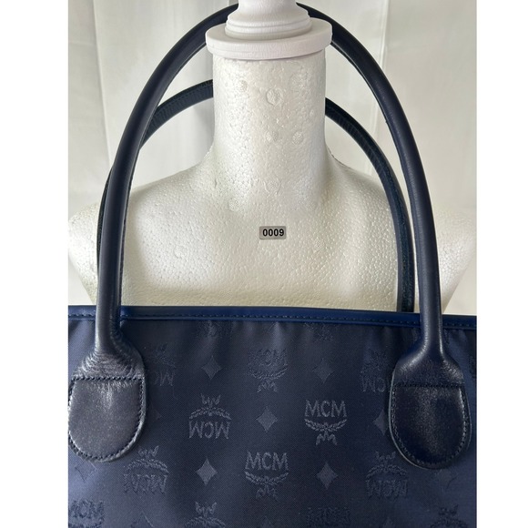 MCM Designer Monogram Tote Navy Blue Large Shoulder Bag Purse - Picture 2 of 9
